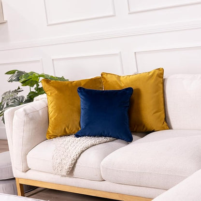 FDP 15" x 15" Velvet Square Pillow Set with Piping; Decorative Throw Pillow for Home Décor in Living Room, Bedroom or Lounge (2-Pack) - Eclipse, 15157-348