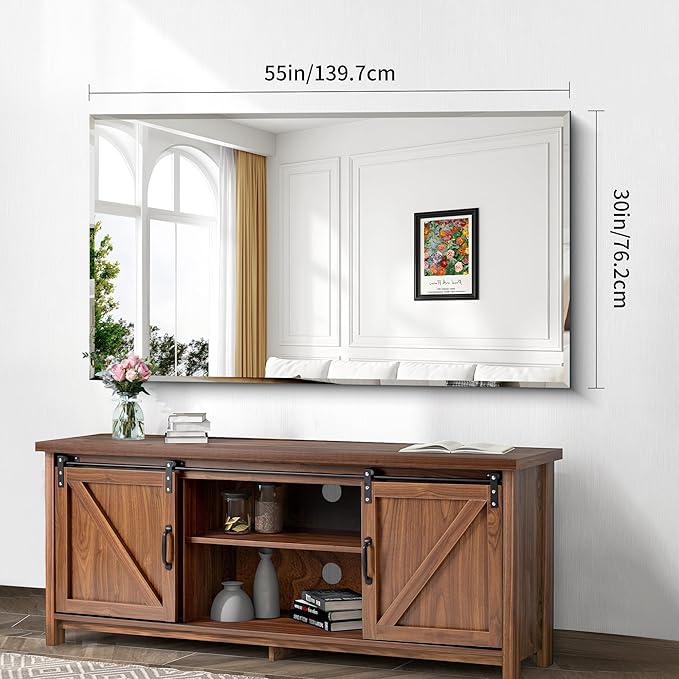 CILIBER Beveled Mirror, 30x55 Large Frameless Bathroom Mirrors for Wall, 3mm Tempered Glass Rectangle Vanity Mirror with Beveled Edge, Crystal-Clear, Hangs Horizontally or Vertically