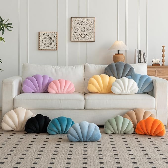 Shell Pillow, Shell Shaped Decorative Throw Pillows with Velet for Couch Bed, Cute Seashell Beachy Room Decor Aesthetic Throw Pillows for Bedroom Living Room