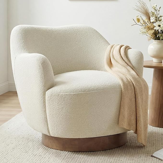 Swivel Accent Chair Set of 2,Upholstered Barrel Chair with Curves Camel Back Design,Modern Arm Chair with Wooden Base for Living Room Bedroom Reading Waitingroom,Linen