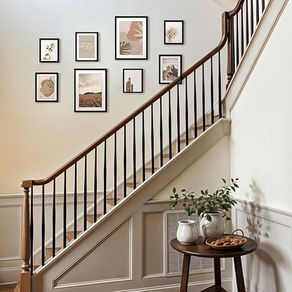 ArtbyHannah Gallery Wall Frame Set,Black Picture Frames Collage Wall Decor with Neutural Art for Living Room Stariway,8 Pack Assorted Size-11"x14",8"x10",6"x8"