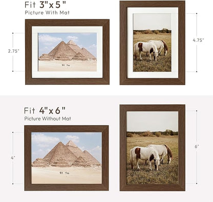 4x6 Picture Frame, Solid Oak Wood 4x6 Picture Frames with Mat to 3x5(Openning Size is 2.75x4.75), Natural Oak 6x4 Frame, (Walnut Set of 2)