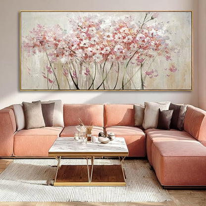 YJYart Floral Wood Wall Art Landscape Photo Prints Pink and White Canvas Poster 40"x86" Office Wall Decorations Picture for Bedroom
