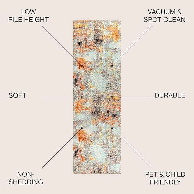 JONATHAN Y Modern Abstract Vintage Cream/Orange Runner Rug, 2x8, Contemporary POP, Transitional, Easy-Cleaning for Living Room, Bedroom, Kitchen, Pet Friendly, Non-Shedding (CTP104B-28)