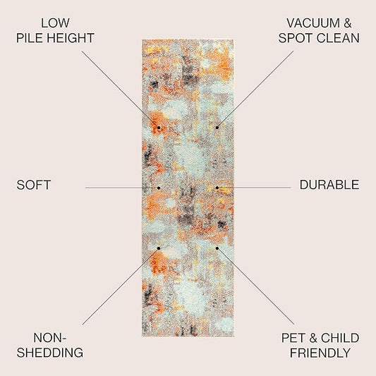 JONATHAN Y Modern Abstract Vintage Cream/Orange Runner Rug, 2x8, Contemporary POP, Transitional, Easy-Cleaning for Living Room, Bedroom, Kitchen, Pet Friendly, Non-Shedding (CTP104B-28)