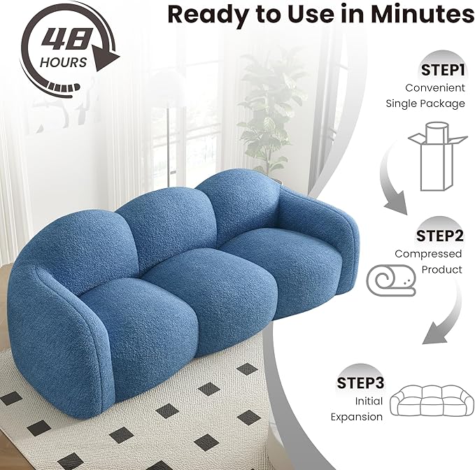 90" Modern Teddy Velvet Sofa Couch – One-Piece Memory Foam 3-Seater Sofa with Rounded Arms, Soft & Cozy Upholstery for Living Room