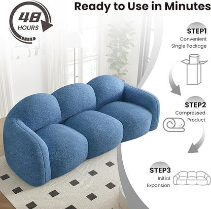 90" Modern Teddy Velvet Sofa Couch – One-Piece Memory Foam 3-Seater Sofa with Rounded Arms, Soft & Cozy Upholstery for Living Room