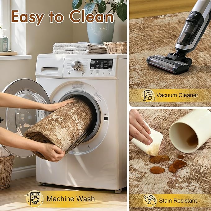 8x10 Ft Large Area Rugs for Living Room, Soft Non-Slip Washable Rugs Modern Abstract Pattern Carpet for Bedroom Indoor Floor Nursery Home Decor (Brown)