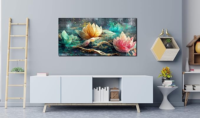 GUGIKA Floral Canvas Wall Art for Living Room Large Size, Bedroom Wall Decor Bed Above, Room Decor for Teen Girls, Flower Home Decorations Stretched and Framed Ready to Hang Painting Artwork 59"x29"