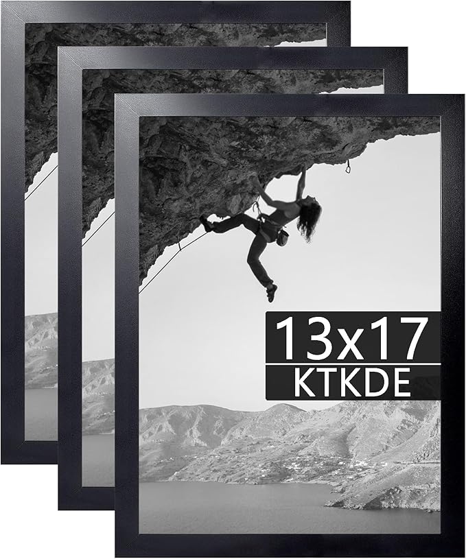 KTKDE 13x17 Picture Frame set of 3, Modern Poster Black Frame 17x13 Wooden, Vertical & Horizontal Wall Hanging Picture Frame for Photos, Posters & Art Prints