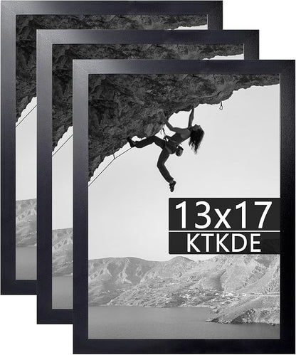KTKDE 13x17 Picture Frame set of 3, Modern Poster Black Frame 17x13 Wooden, Vertical & Horizontal Wall Hanging Picture Frame for Photos, Posters & Art Prints
