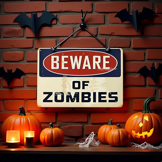 Warning Beware of Zombies Funny Tin Sign Bar Pub Garage Diner Cafe Home Wall Decor Home Decor Art Plaque Retro Vintage