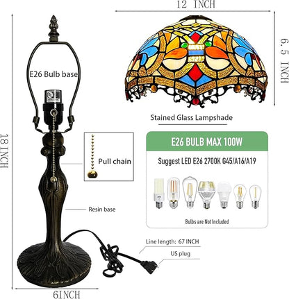 Tiffany Lamp Stained Glass Table Lamp 12 x 19” Yellow Phoenix Tail Style Bedside Reading Lamp Decorative Lamp for Desk Living Room Bedroom Office Study Light Home Decor Gift