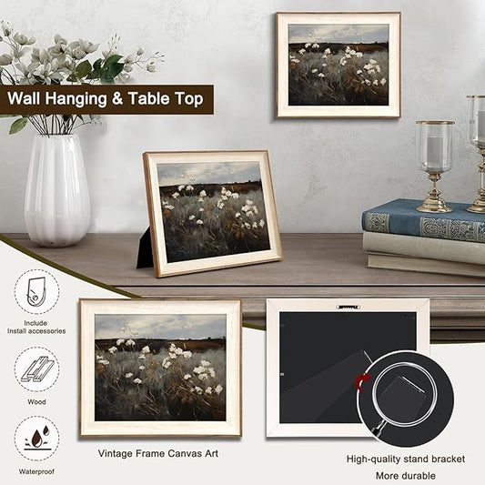 Framed Wall Art for Bedroom, Vintage Wildflower Painting Canvas Art Prints, Moody Dark Autumn Flower Wall Decor Aesthetic, Farmhouse Decor Wall Art Floral Pictures - 10x12Inch