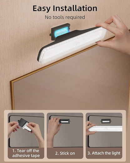 EZVALO Wireless Makeup Light 1 Pack, Vanity Lights for Mirror,Bathroom Mirror Light, Rechargeable, 3 Color Modes, Stepless Dimming, Touch Control, Adjustable Angle, Black, Women's Gifts