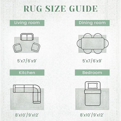 5x7 Area Rugs for Living Room: Washable Vintage Floral Rug Low Pile Non-Slip Boho Carpet for Nursery Bedroom Dining Room (Green, 5'x7')