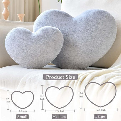 XVTRU Grey Heart Pillows, Cute Heart Decorative Pillow, Heart Shaped Throw Pillows for Bed, Faux Rabbit Fur Plush Hoom Decor Pillow Cushion for Chair Sofa Living Room (Large-19.6"x15.7")