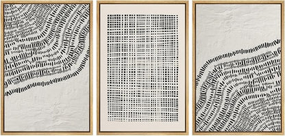 SIGNLEADER Framed Canvas Print Wall Art Set Minimalist Black and White Geometric Abstract Pattern and Line Illustrations Boho Decorative for Living Room, Bedroom, Office - 16"x24"x3 NATURAL