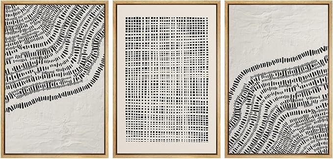 SIGNLEADER Framed Canvas Print Wall Art Set Minimalist Black and White Geometric Abstract Pattern and Line Illustrations Boho Decorative for Living Room, Bedroom, Office - 24"x36"x3 NATURAL
