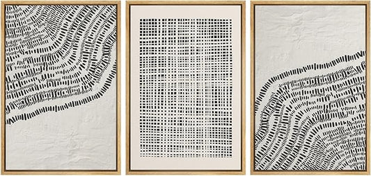 SIGNLEADER Framed Canvas Print Wall Art Set Minimalist Black and White Geometric Abstract Pattern and Line Illustrations Boho Decorative for Living Room, Bedroom, Office - 24"x36"x3 NATURAL