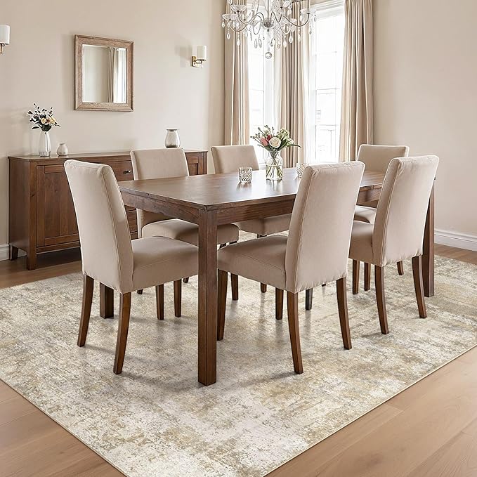 cotiled 10x14 Area Rugs for Living Room - Washable Neutral Abstract Carpet Non Slip Soft Rug for Bedroom & Dining Table, Robot Vacuum & Pet Friendly Floor Decor Beige
