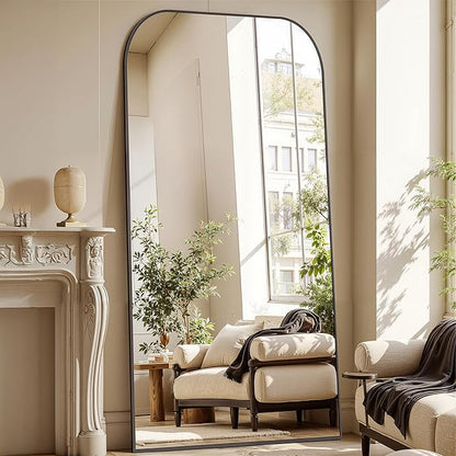 Full Length Mirror with Stand 76"x34" Floor Mirror Freestanding, Arched Floor Standing Large Mirrors Full Body Wall Hanging Leaning Home Decor for Bedroom & Living Room, Black