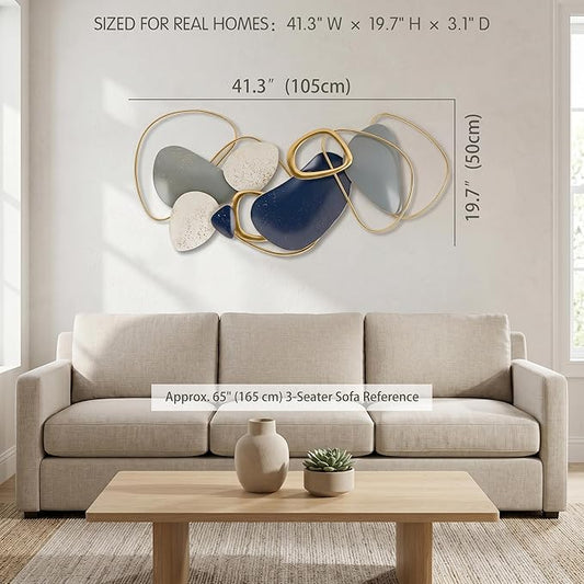 Axioglo Large Metal Wall Art Decor, 3D Abstract Stone Design, Handcrafted Metal Wall Sculpture for Living Room, Bedroom & Entryway（40"）