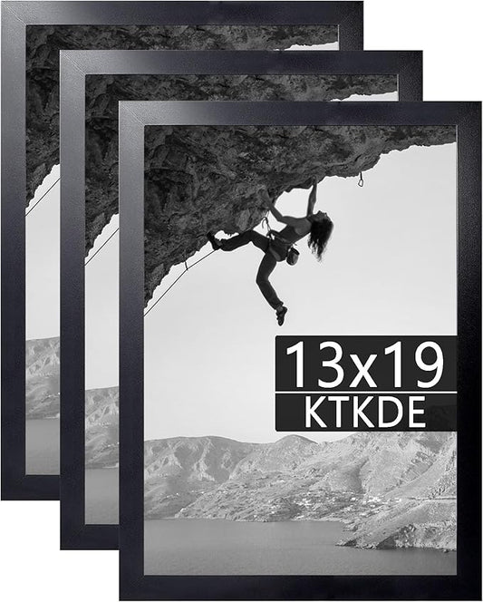 KTKDE 13x19 Picture Frame black set of 3, Wall Gallery Poster Frames Wooden, Shatter Resistant Glass, Rectangle Photo Frame for Photos,Studio Hanging Posters & Art Prints