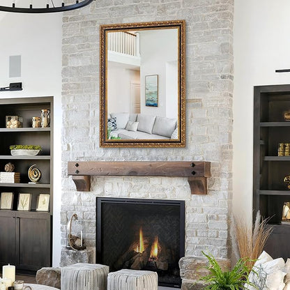 Chende Vintage Gold Mirror, 40''x28'' Large Living Room Mirror with Black Gold Wood Frame, Retro Ornate Mirrors Wall Decor for Dining Room, Entryway, Fireplace, Bathroom