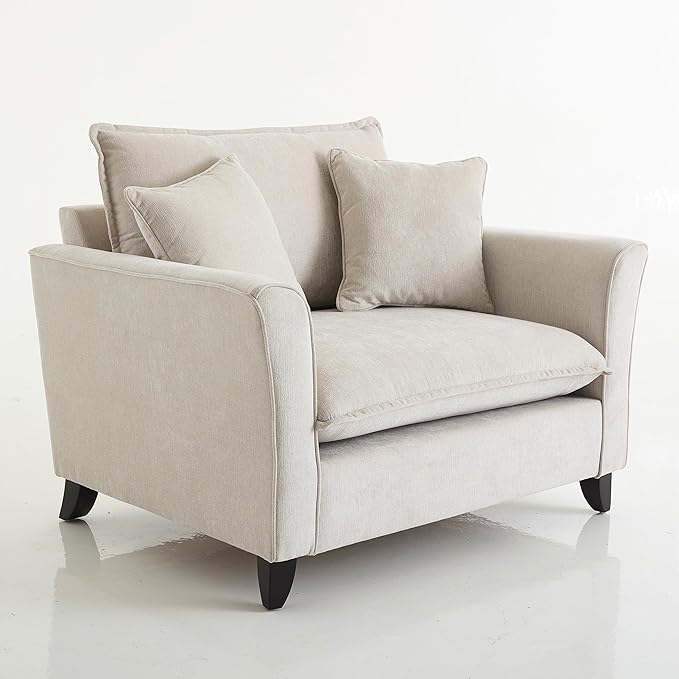 Merax 46.3" Chenille Accent Chair, Oversized Reading Armchair w/2 Pillows, Modern Corner Single Cloud Sofa Arm Chairs, Comfortable Living Room Deep Cushion Seating for Office & Apartment, White