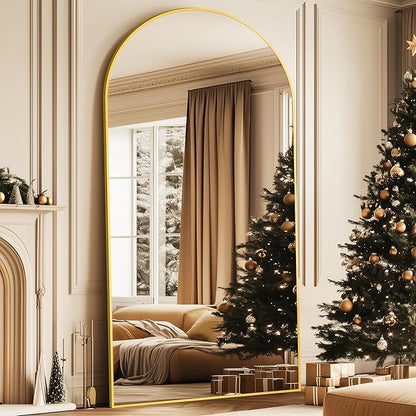 Full Length Mirror, 77"x38" Oversized Arched Mirror Large Standing Mirrors, Tall Mirrors Body Floor Mirror for Bedroom Living Room Aluminum Frame, Gold