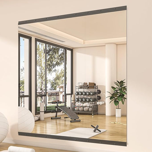 Hasipu 3 Pcs 55''x17'' Home Gym Mirror Large Full Length Wall Mounted Full Body Mirror for Yoga Dance Fitness Exercise Studio Bedroom Garage, Frameless Tempered Glass Workout Mirrors Black Rectangular