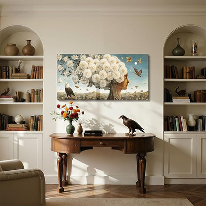 imjiayu Tree of Life Wall Art, Large Wall Art, Nature Wall Decor, Women Face Tree Unique Paintings, Surrealism Landscape Prints, Boho Floral Pictures for Living Room Bedroom Kitchen Office 20"x40"