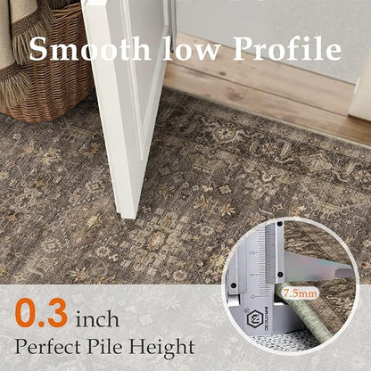 2x3 Washable Area Rug for Entryway Kitchen Vintage Brown Non Slip Low Pile Door Mat Traditional Retro Soft Small Carpet for Bathroom Bedroom Indoor Entrance Dorm
