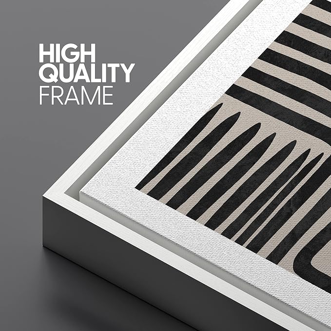 SIGNLEADER Framed Canvas Print Wall Art Set Geometric Black Paint Stroke Patterns Abstract Shapes Illustrations Modern Art Decorative Contemporary for Living Room, Bedroom, Office - 16"x24"x3 WHITE