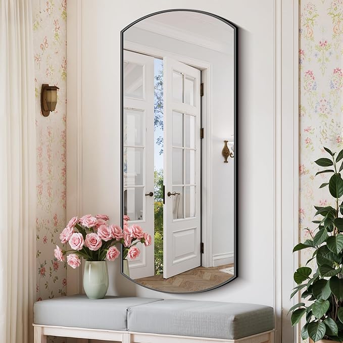 COFENY Bathroom Mirror, 20x48 Inch Black Oval Wall Mounted Mirror with Thin Metal Frame, Modern Bathroom Vanity Mirrors for Over Sink, Entryway, Living Room, Bedroom