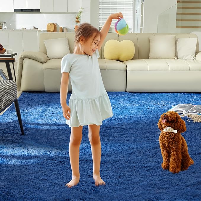Ultra Soft Rug for Living Room, 6X9 Fluffy Shag Area Rug for Bedroom, Modern Shaggy Carpets Fuzzy Rug for Teens Dorm Nursery Home Decor Aesthetic, Upgrade Anti-Skid Durable, Blue