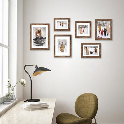 iRahmen 8x8 Picture Frame with Mat 6x6 - High Definition Real Glass Wooden Photo Frames for Tabletop Display and Wall Mounting (Brown, Set of 2)