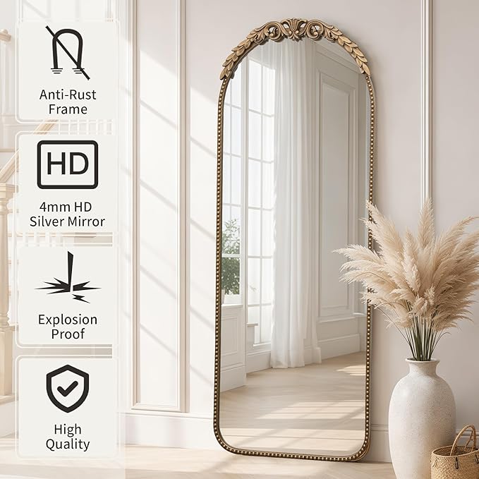 Besdomus Vintage Full Length Mirror: 56"x 21" Large Gold Floor Mirror - Traditional Ornate Baroque for Bedroom/Cloakroom/Entryway/Hallway - Home Decor for Living Room