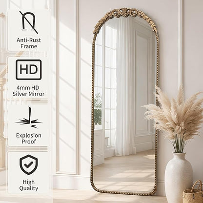 Besdomus Vintage Full Length Mirror: 56"x 21" Large Gold Floor Mirror - Traditional Ornate Baroque for Bedroom/Cloakroom/Entryway/Hallway - Home Decor for Living Room
