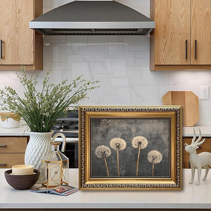 WZGZXU Gold Framed Wall Art Vintage Dandelion Wall Decor Botanical Pictures Canvas Art Farmhouse Paintings Antique Artwork For Living Room Bedroom 8x10in
