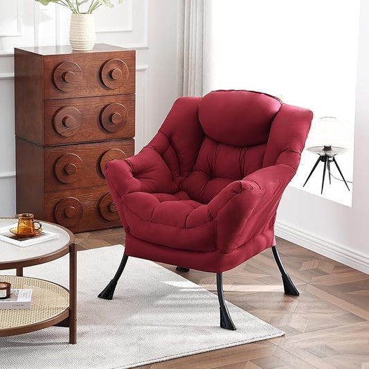 Lazy Chair, Large Accent Chair, Modern Comfy Armchair, Burgundy Chair for Living Room Bedroom Dorm Room Office Apartment Reading Relaxing Use
