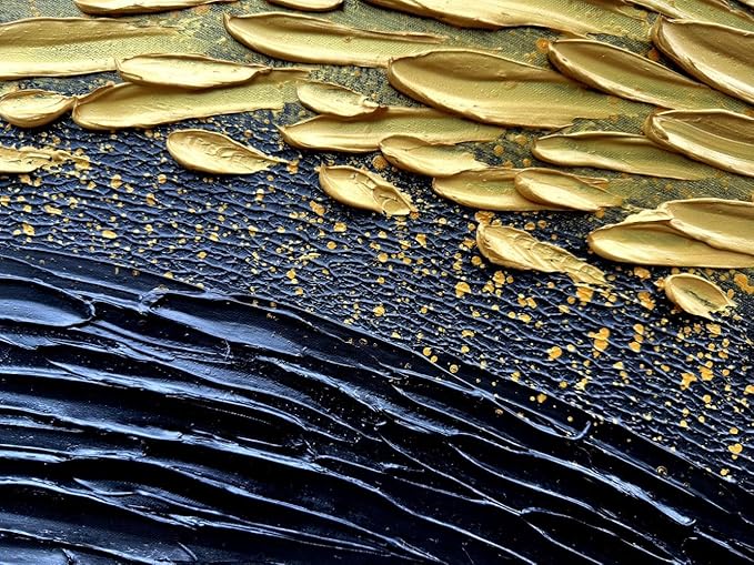 Slyart Black and Gold Wall Art, Large Gold Texture Abstract Art, Contemporary Art Oil Painting, 24"x48" Modern Home Decor for Living Room Bedroom