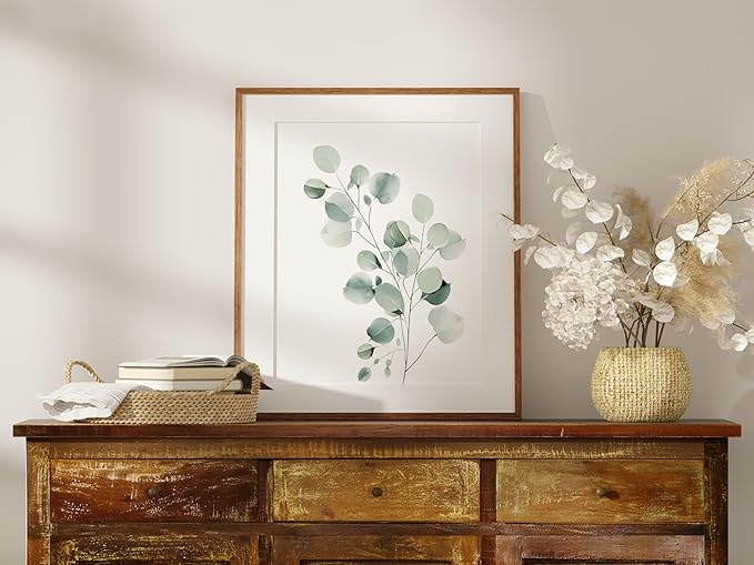 Eucalyptus Leaves Watercolor Art Prints (Set of 4) - 8x10 (Unframed) | Boho Botanical Wall Decor | Minimalist Floral Artwork for your Home, WFH Office, Kitchen, Dining Room, Bedroom, and Bathroom