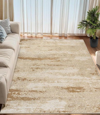 Area Rugs Living Room Rug - 4x6 Washable Modern Abstract Soft Neutral Non-Slip Carpet Large Indoor Floor Stain Resistant Thin Carpets for Bedroom Dining Room Farmhouse Nursery Home Office Beige
