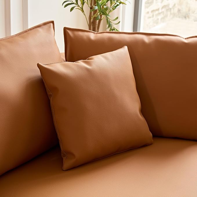 WILLIAMSPACE 124.8" Leather Curved Sofa Couch, Modern Upholstery Luxury Sofa with Pillows, Left Hand Facing Sectional Couch for Living Room (Right-Facing,Orange Leather)
