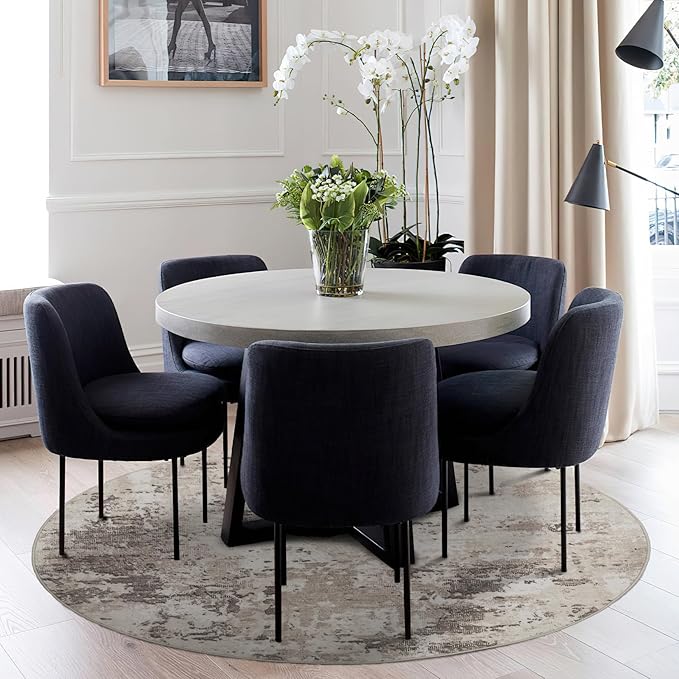 ROYHOME Modern Abstract 6x6 Round Area Rug Non Slip Non Shedding Rug Low Pile Stain Resistant for Bedroom Living Room Office Dining Room,Brown Grey
