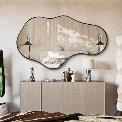 Dorlicecass Mirror Full Length - Wall Mirrors Decorative 26"x 43" Asymmetrical Abstract Aviation Aluminum Alloy Frame Unique for Bathroom, Bedroom, Living Room, Cloakroom, Entryway Black