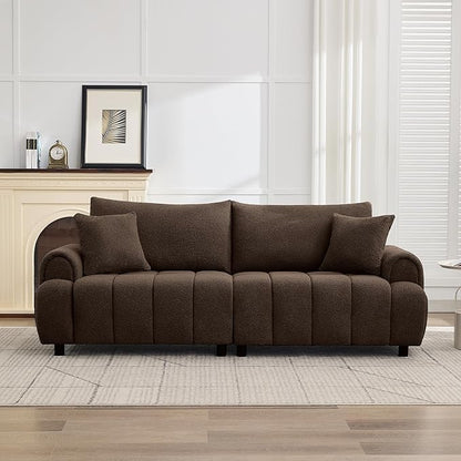 88 "Modern Boucle Sofa Couch, Oversized Comfy 3 Seater Sherpa Curved Sofas Deep Seat, Upholstered Loveseat Teddy Round Arm Couches for Living Room, Bedroom, Brown