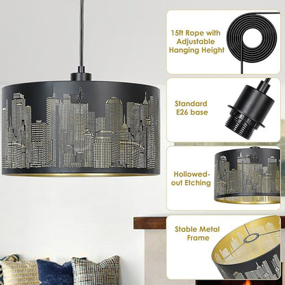 Qingmiao Plug in Pendant Light, Hanging Lamp Plug in with LED Bulb, 3-Way Dimmable Hanging Light Fixture for Living Room Bedroom Kitchen Ceiling Farmhouse Home Decor